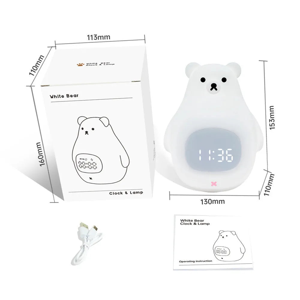 White silicone bear-shaped night light with colourful light display and remote control.