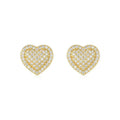 Simple heart-shaped stud earrings made of S925 silver with moissanite, shown in a gold colour.