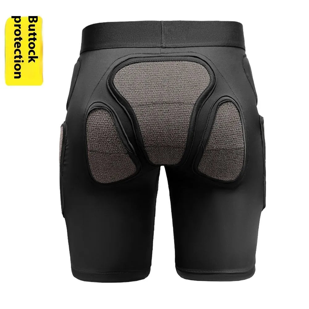 X-ray diffraction ski protective gear set showing slim hip pad and multi-layer knee pad for inner wear.