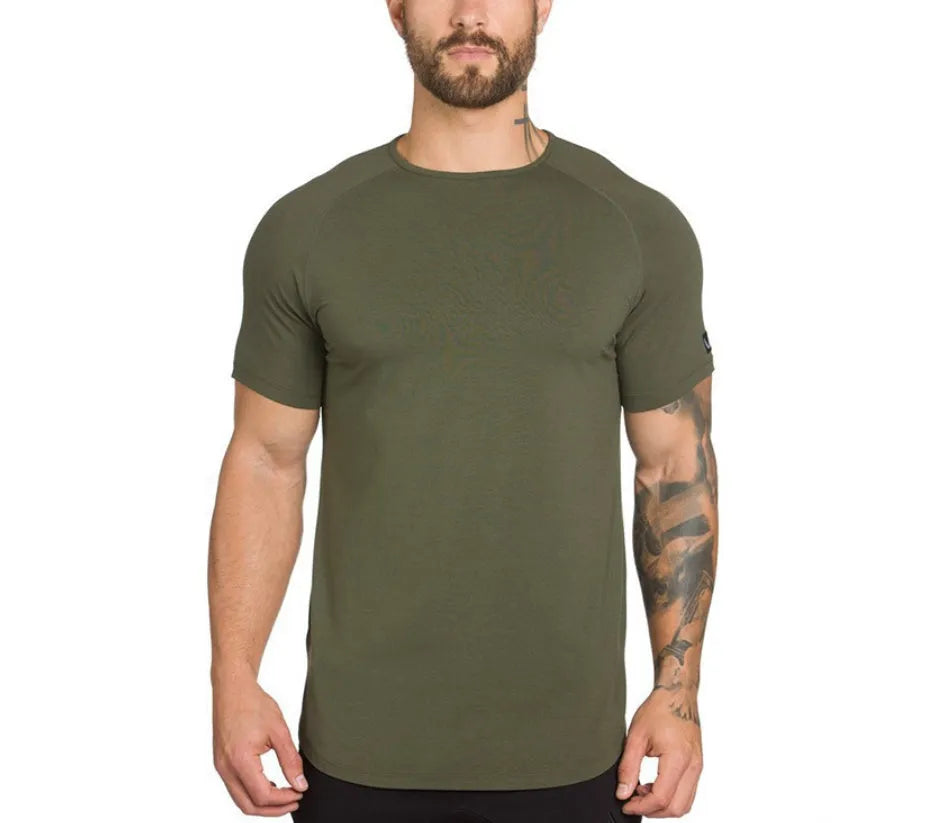 Custom mens fitness sports shirt in cotton spandex blend fabric available in multiple colours