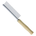 Wooden handle pet grooming comb for dogs and cats in single, double, and high-low tee designs.