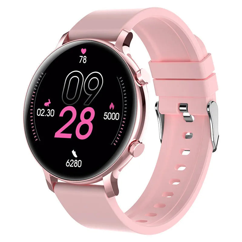Stainless steel Bluetooth calling smartwatch with genuine leather strap showing screen display