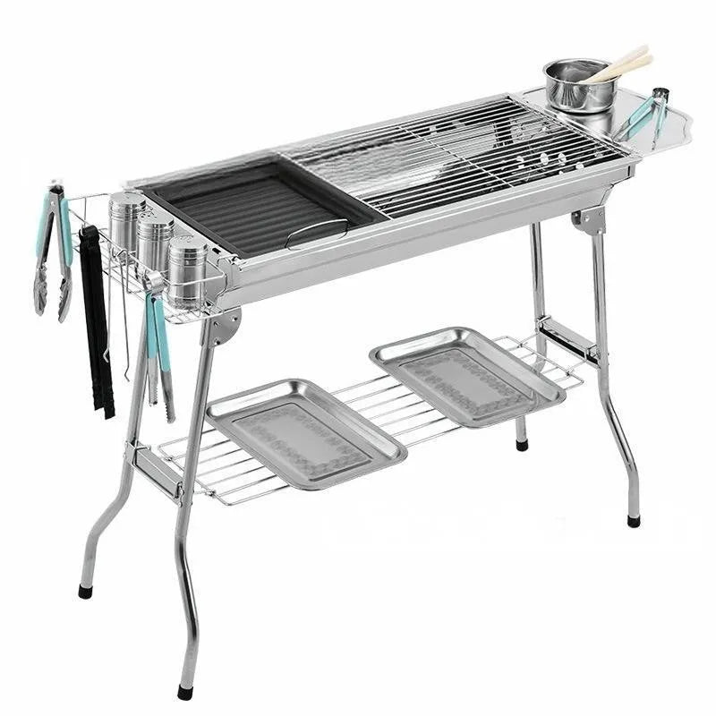 Stainless steel portable folding barbecue oven with 73 cm length for outdoor cooking