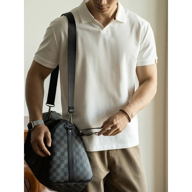 Men's blue cotton polyester blend short sleeve polo shirt American-style regular fit
