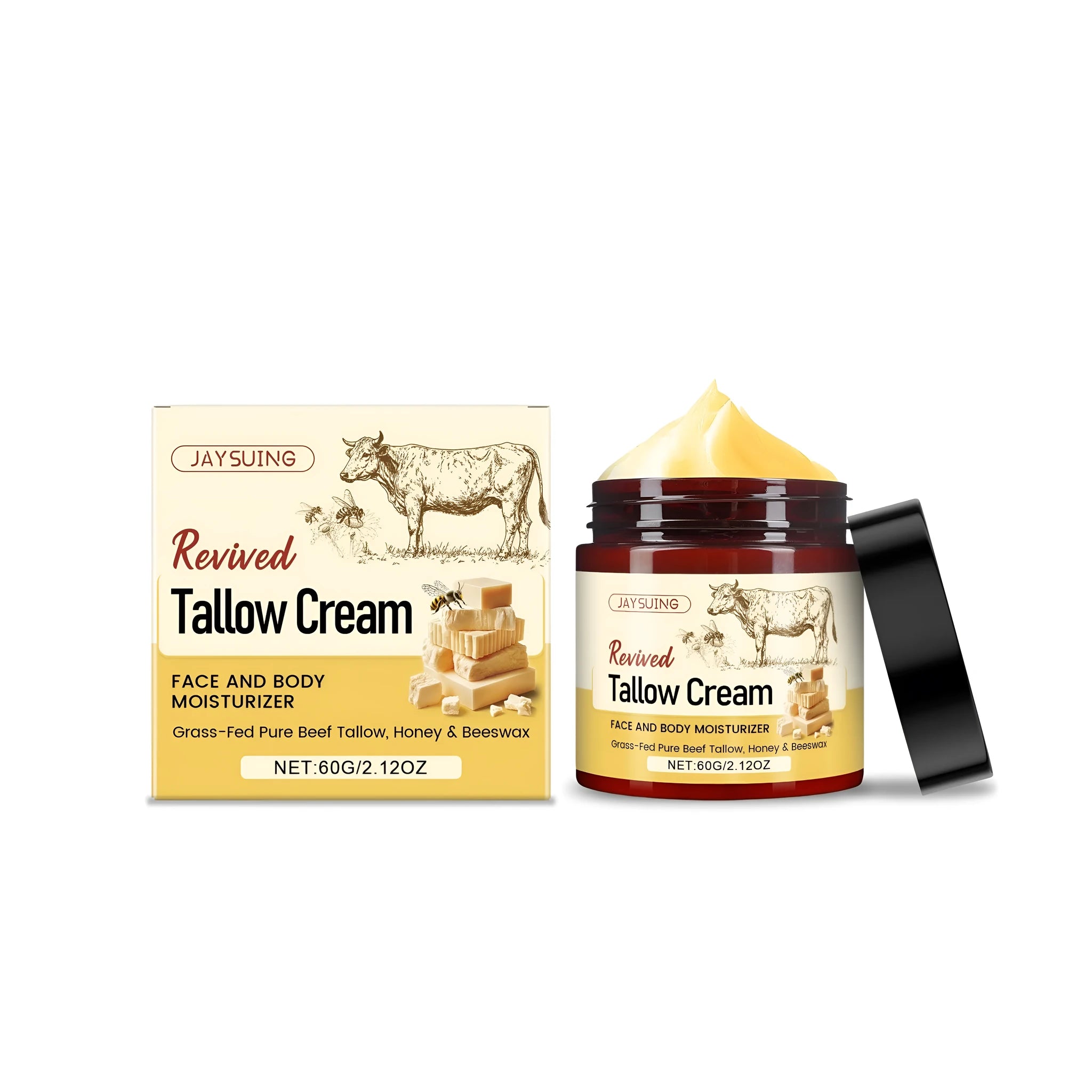 60g jar of Revived Tallow Cream moisturiser with glycerin, honey and beeswax
