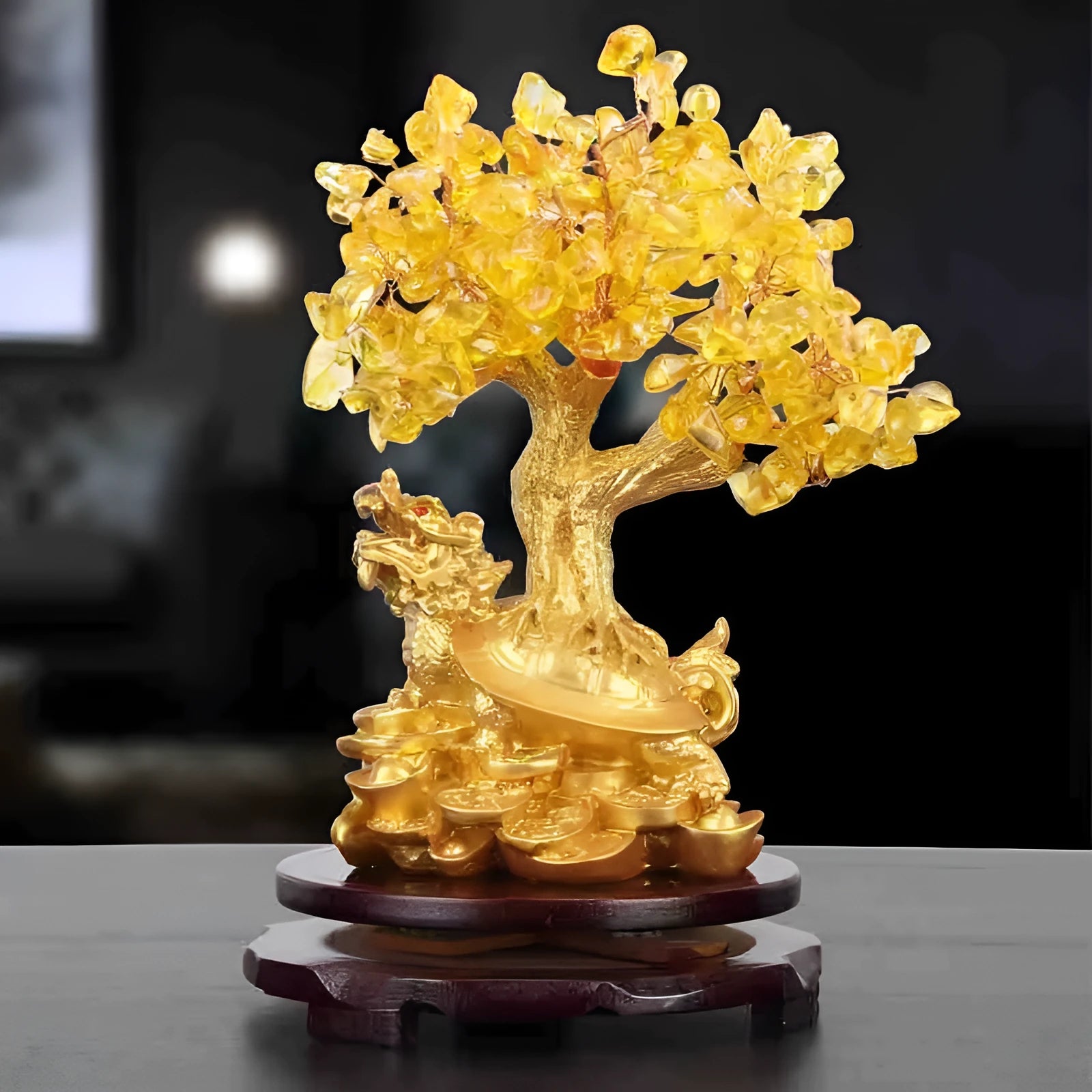 Citrine resin turtle money tree Feng Shui ornament measuring 18x11x23cm