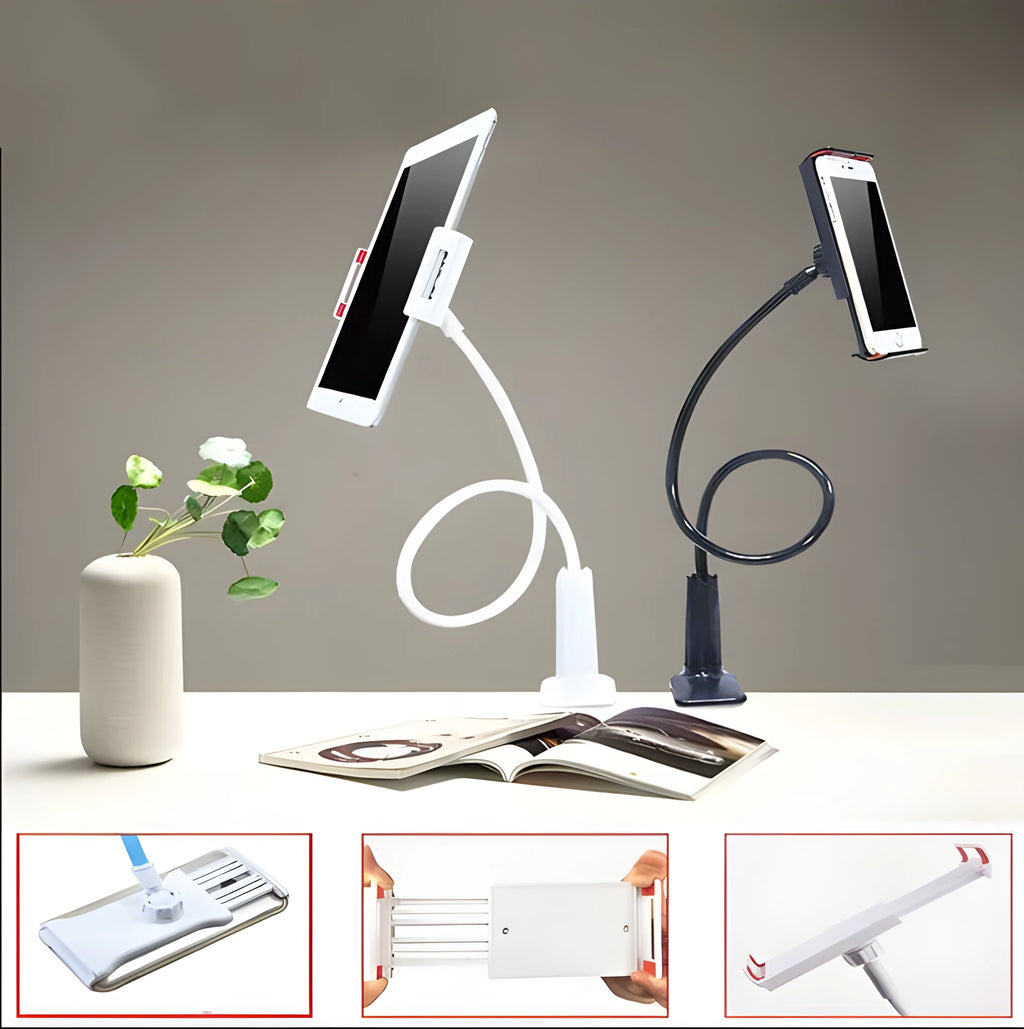 Bedside oversize flat panel phone handset with long flexible arm in various colour options