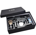 CSB men's shaving set with badger hair brush, chrome razor and stand, zinc alloy bowl, and ten blades.