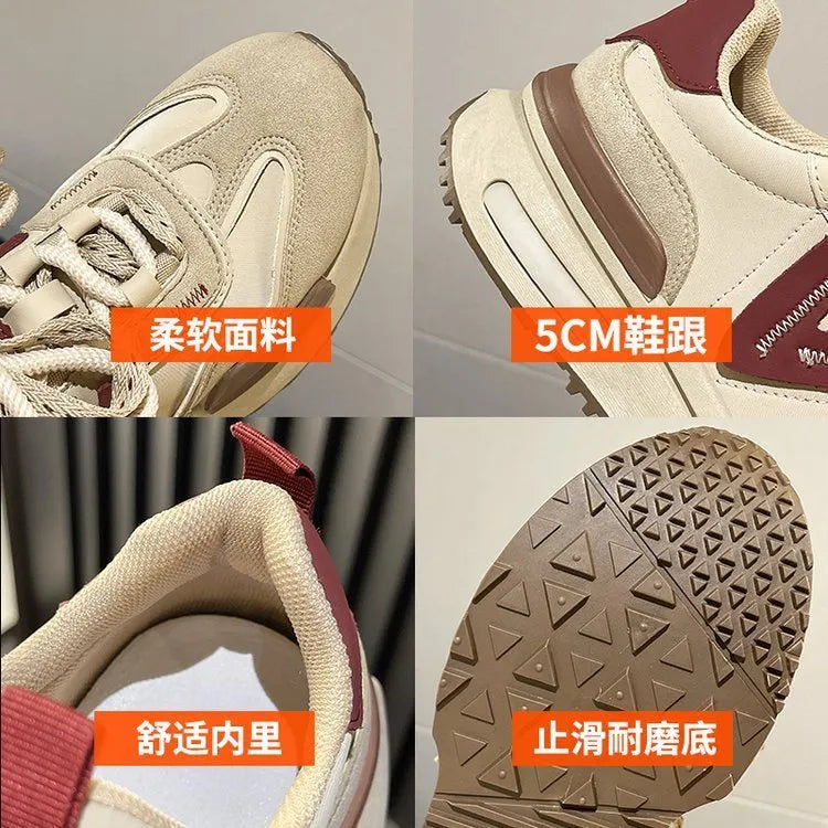 Women's black retro platform sports shoes with round toe and white rubber sole on a plain background.