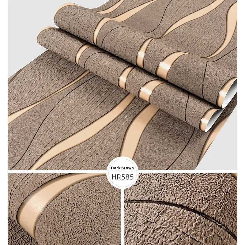 Curve stripe 3D velvet decorative wallpaper roll showing textured surface
