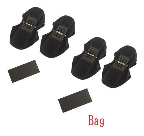 Black adjustable knee brace with patella support and visible booster spring mechanism for sports.