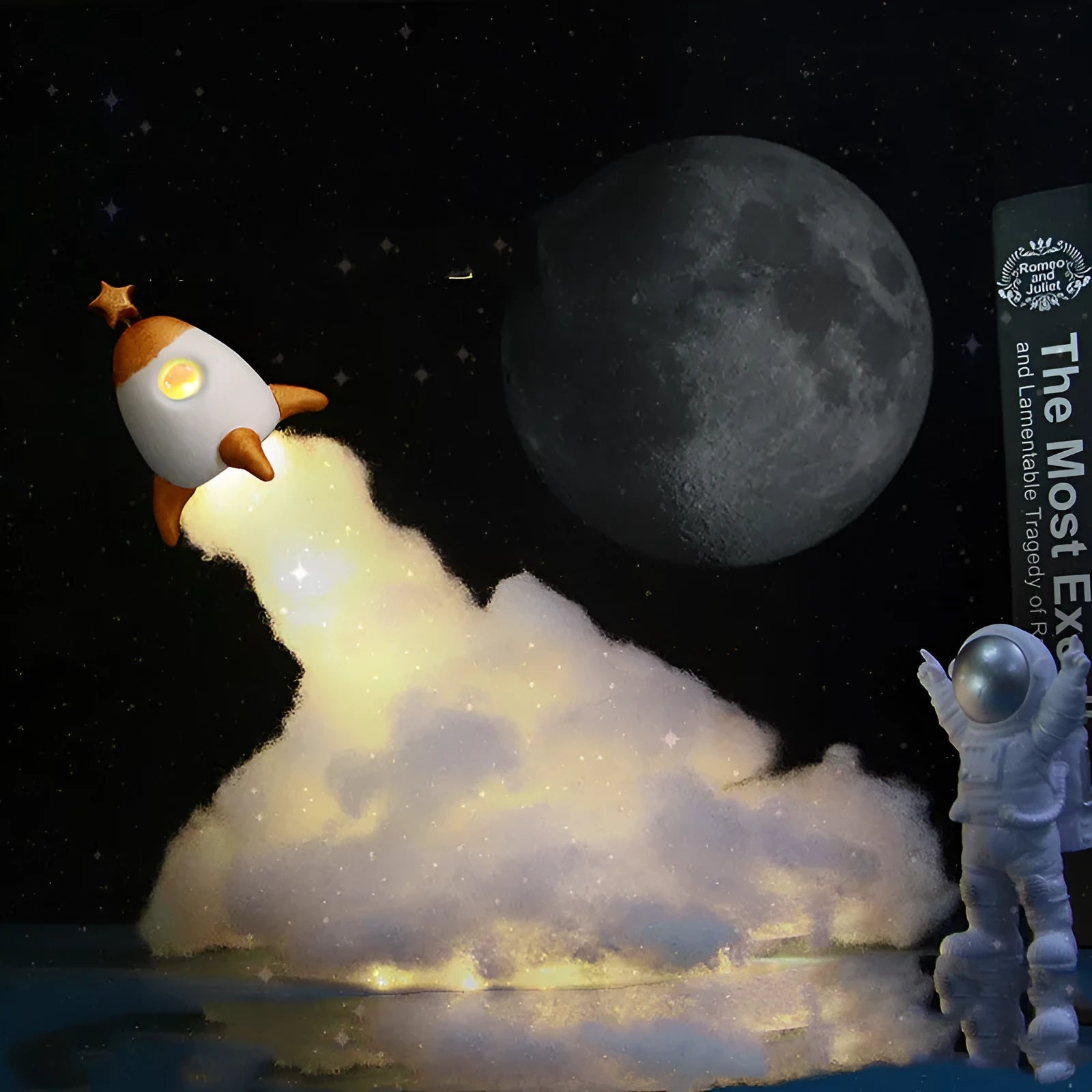 DIY astronaut rocket LED night light kit with string lights and modern minimalist design