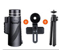 Black 40x60 monocular telescope with smartphone compatibility showing 40x magnification and waterproof construction