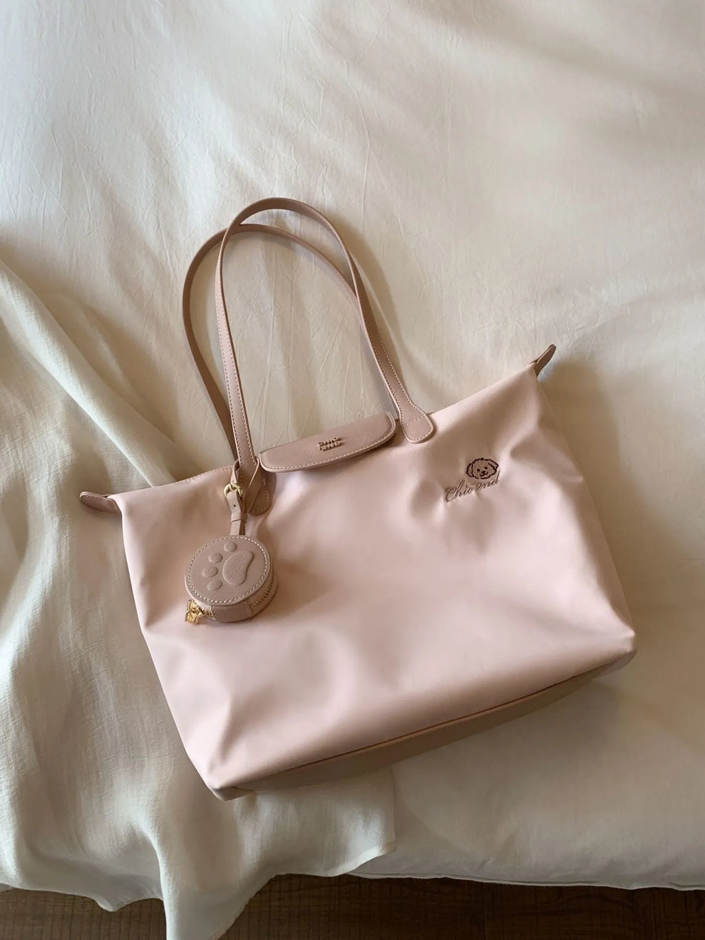 Oxford cloth tote shoulder bag in pink with sandwich pockets and large capacity design
