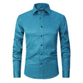 Men's stretch long sleeve work shirt in polyester fabric showing front view with size options