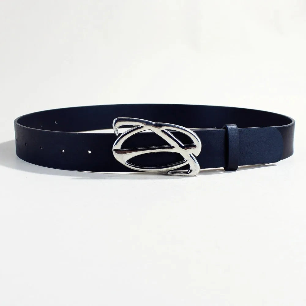 Casual silver alloy buckle on a brown PU leather belt with snap button fastening
