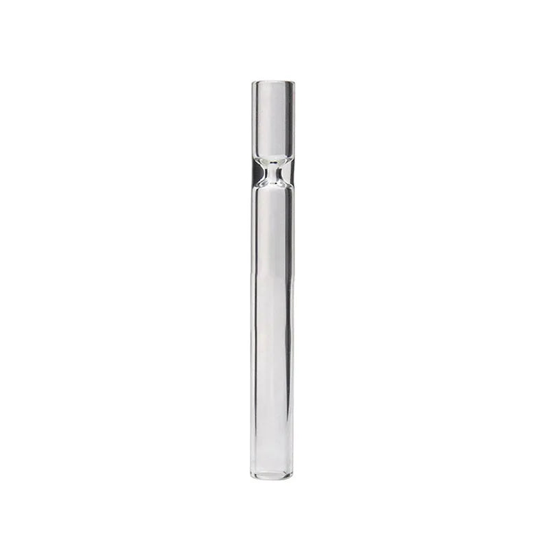 Clear straight glass telescopic smoke pipe suction nozzle on a plain background.