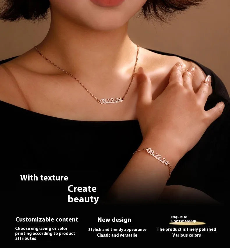 Stainless steel digital bracelet with diamond-studded numbers on the face, shown in a rose gold finish.