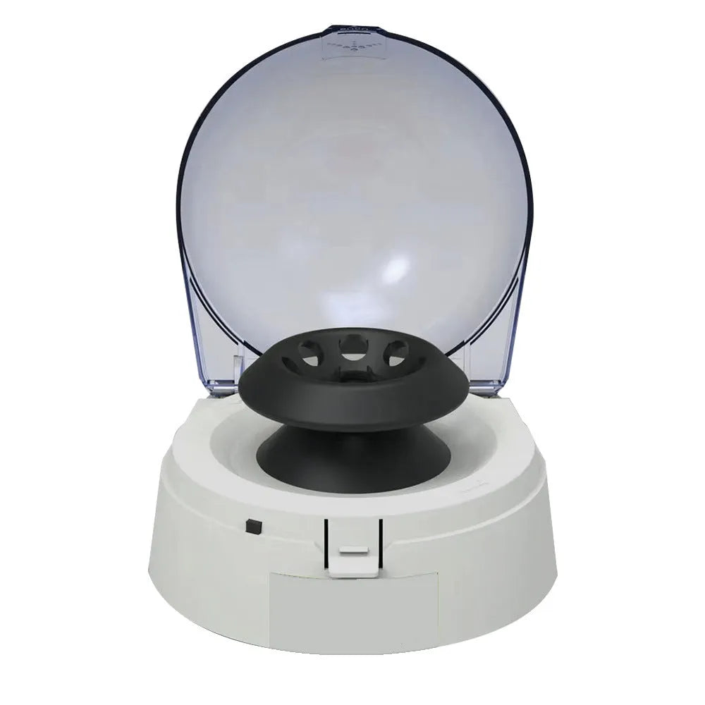 Mini white electric laboratory centrifuge unit on a benchtop