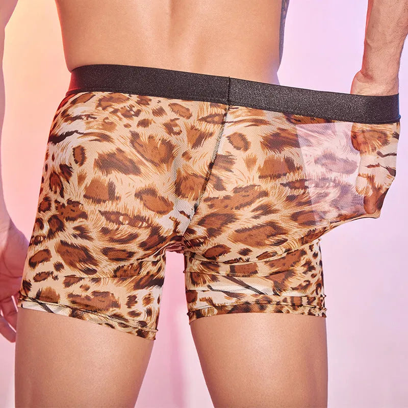 Men's leopard print boxer shorts with free size nylon construction