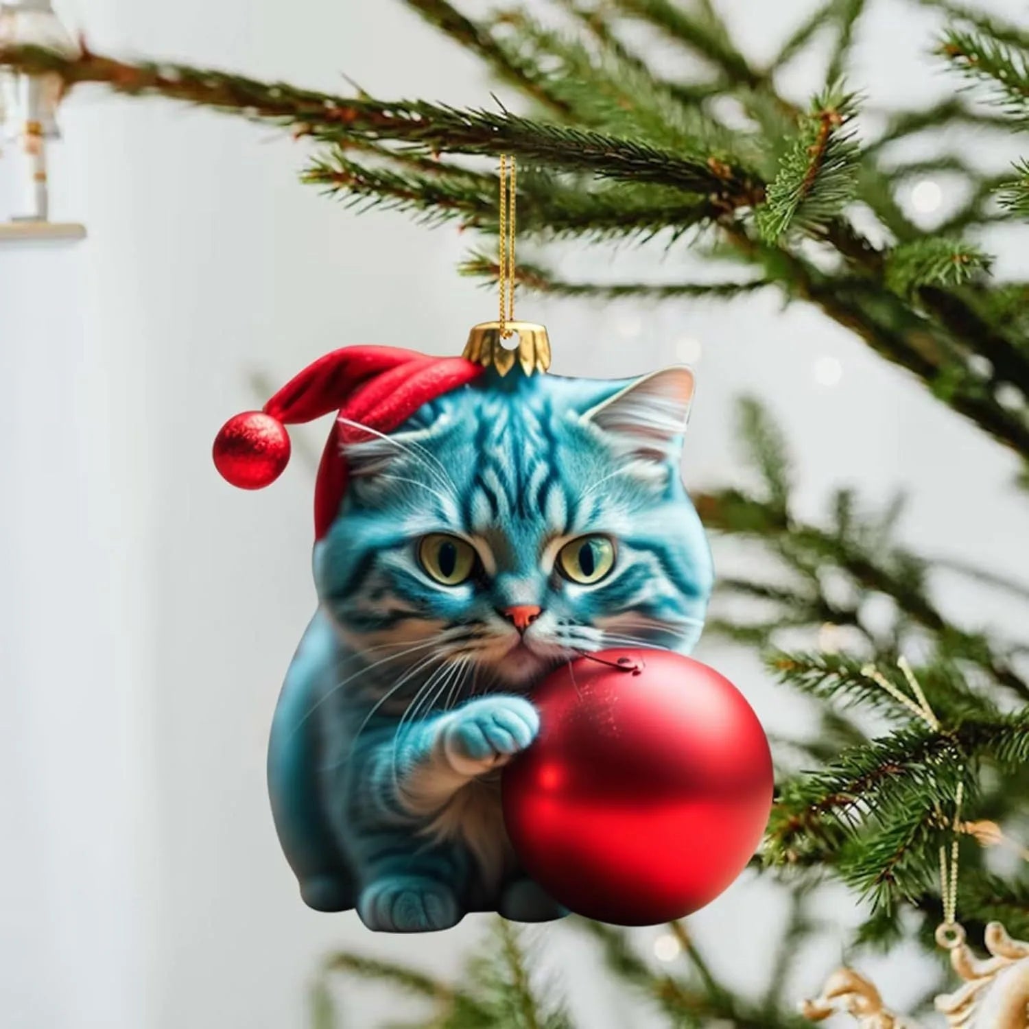 Colourful cartoon kitty car hanging ornament made of clear acrylic for Christmas interior decoration.