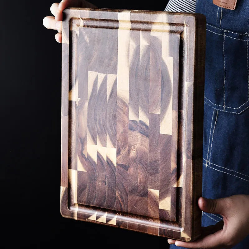 Brown acacia wood parquet cutting board 3cm thick for kitchen food preparation