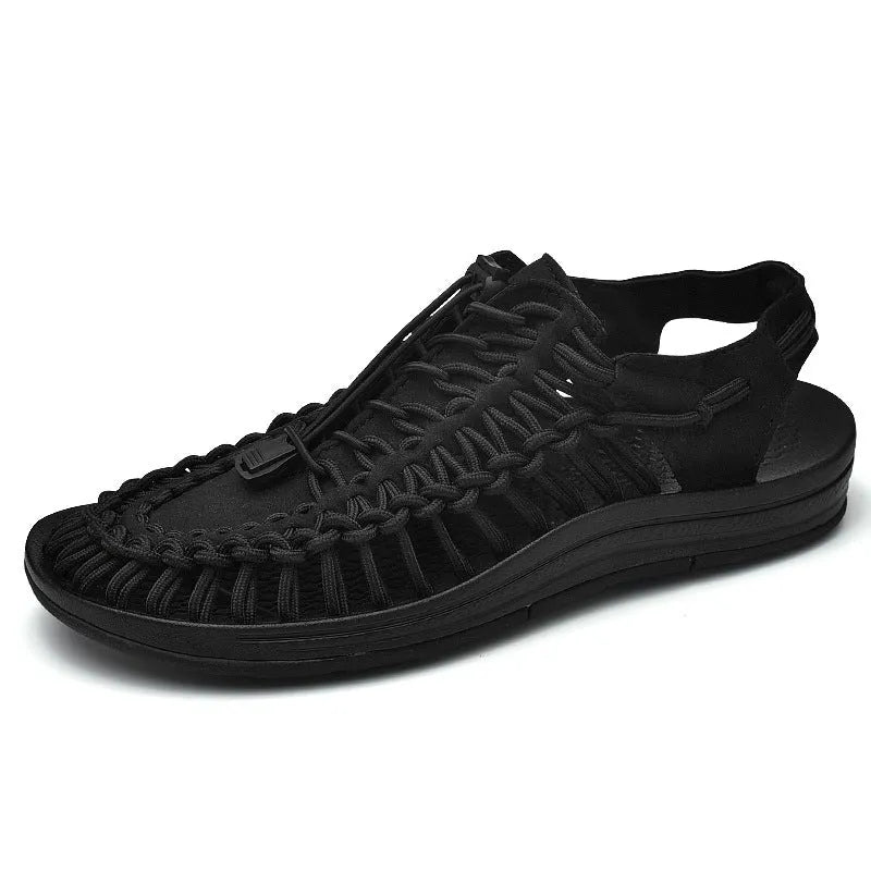 Woven sandals with elastic drawstring tie in rainbow colour with rubber sole