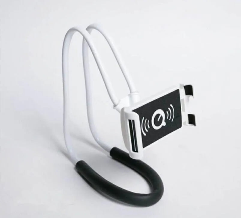 White 360-degree rotating universal smartphone holder on a table