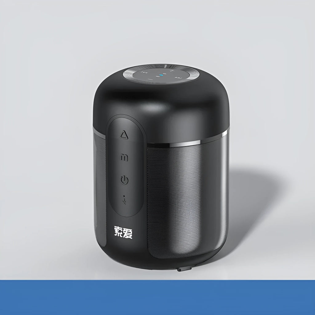 Compact black wireless Bluetooth speaker measuring 72mm by 99mm with 30W output power