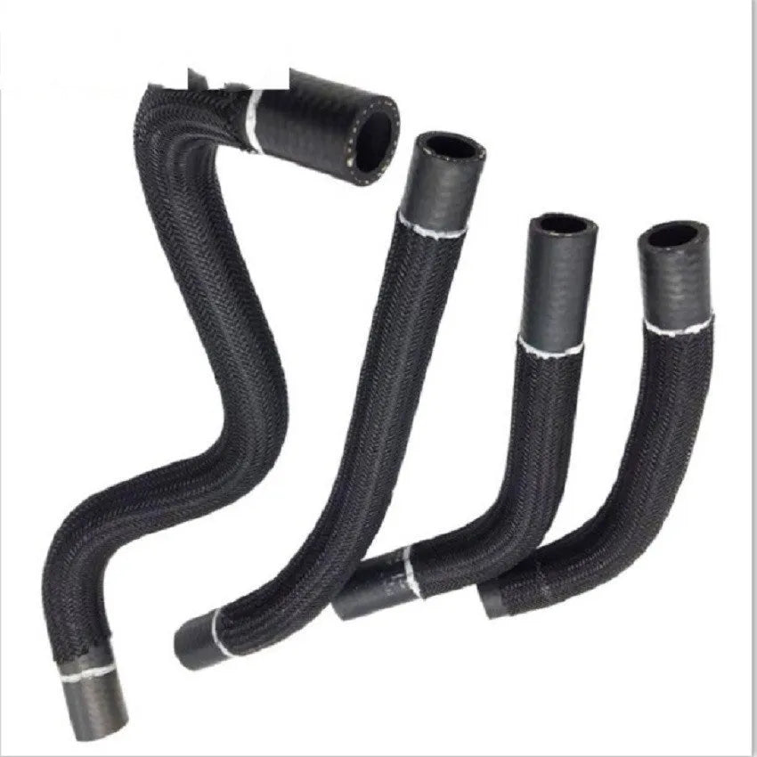 Black self-winding expandable polyester mesh sleeve for automotive wire protection and cable management.