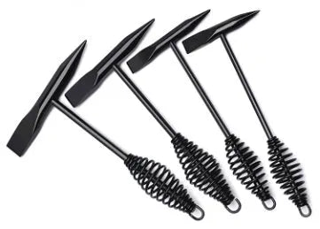Welding hammer with spring steel handle for slag removal in four weight options
