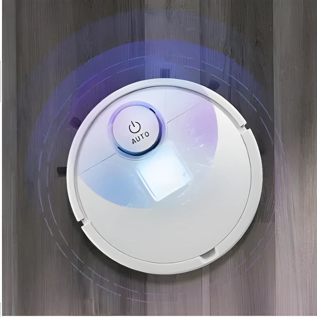Black automatic floor sweeping robot with 28cm diameter circular design for hard floor cleaning