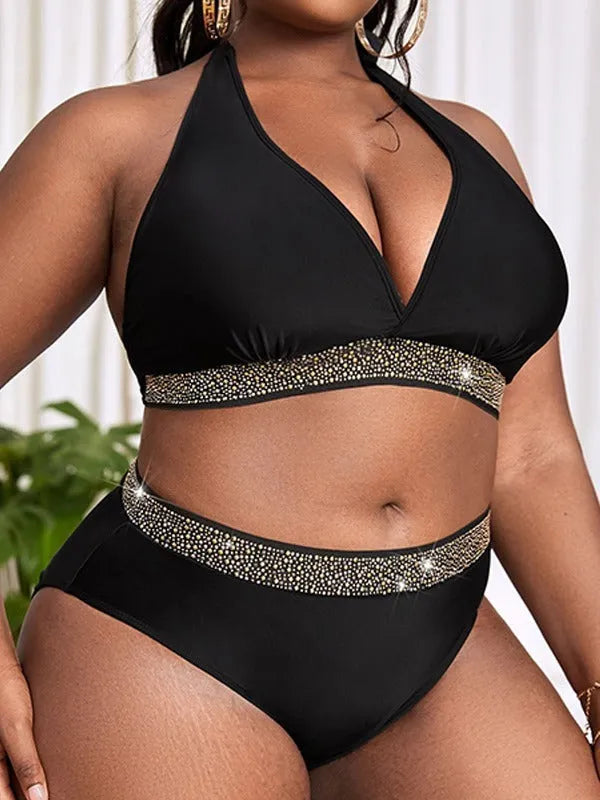 Black plus size women's swimsuit bikini set for swimming and sports