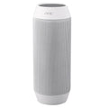 Small black or white portable Bluetooth speaker with a ring of colourful LED lights around its base.