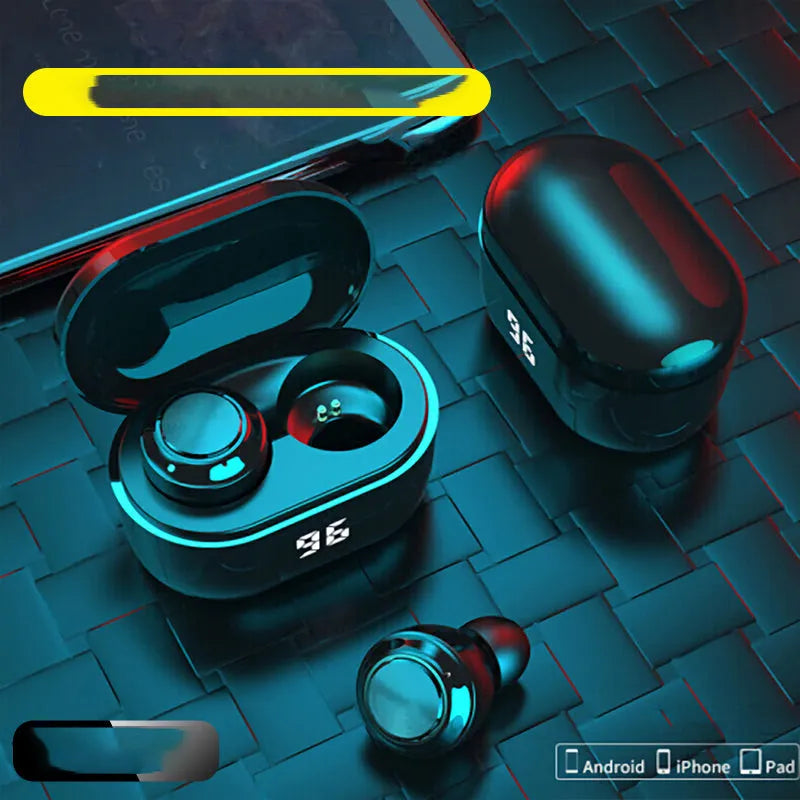 Black stereo Bluetooth earplug headset with NFC and multi-point connection
