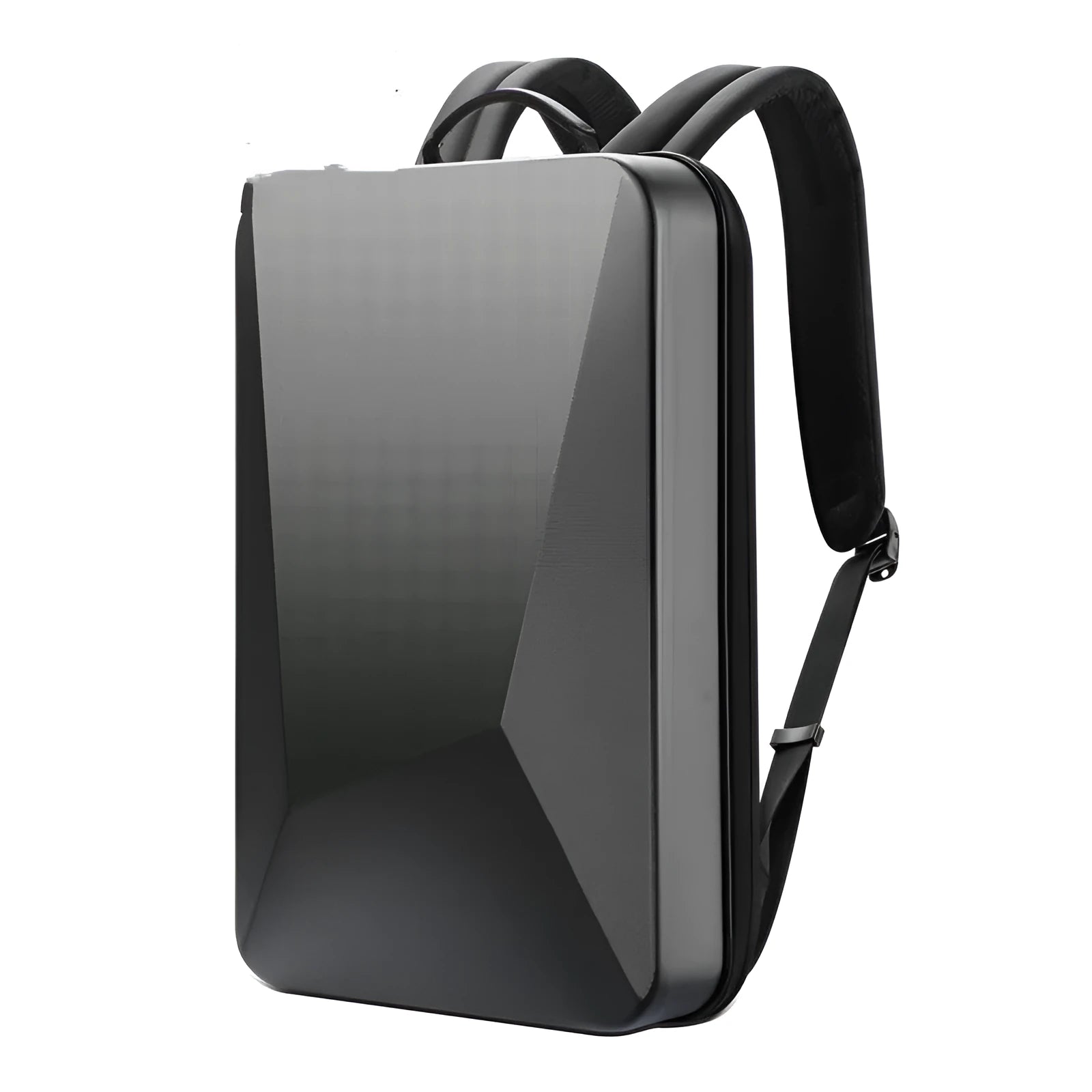 Large PC hard shell gaming backpack in titanium gold silver colour with double shoulder straps and organisational pockets