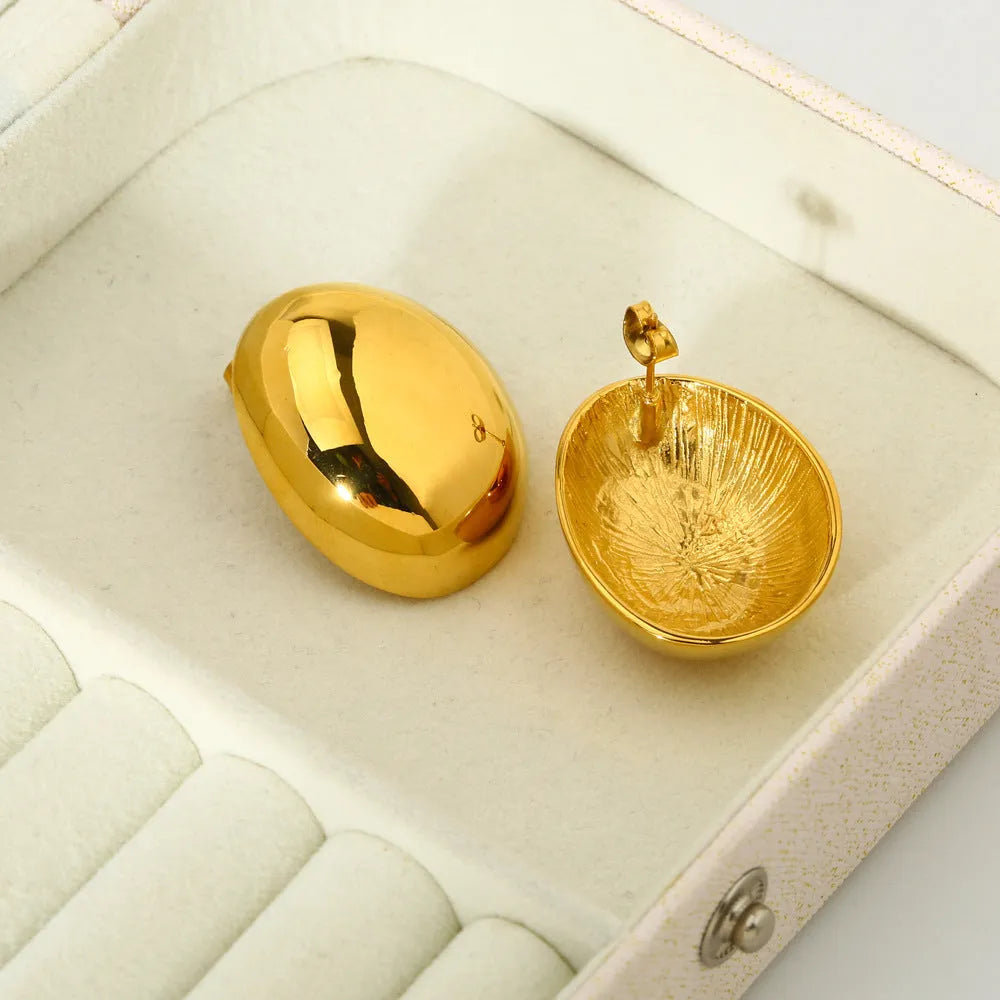 Geometric stainless steel ear studs with 18k gold plating and glazed surface in DFE139 colour