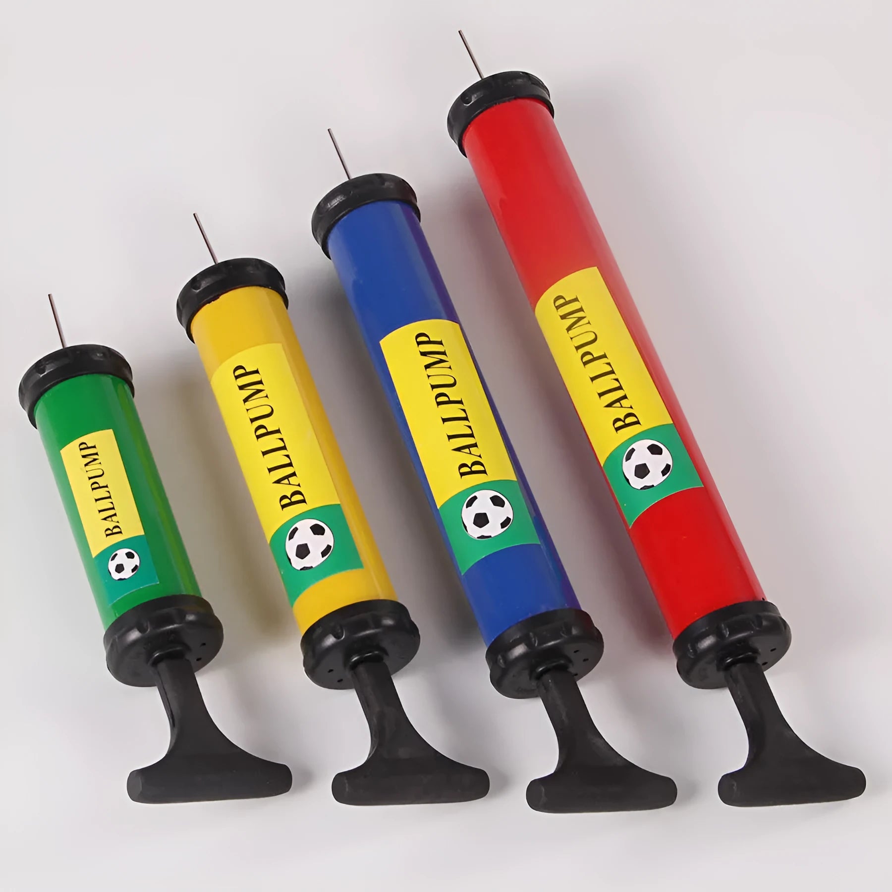 Plastic manual hand pump for sports balls and balloons in mixed colours