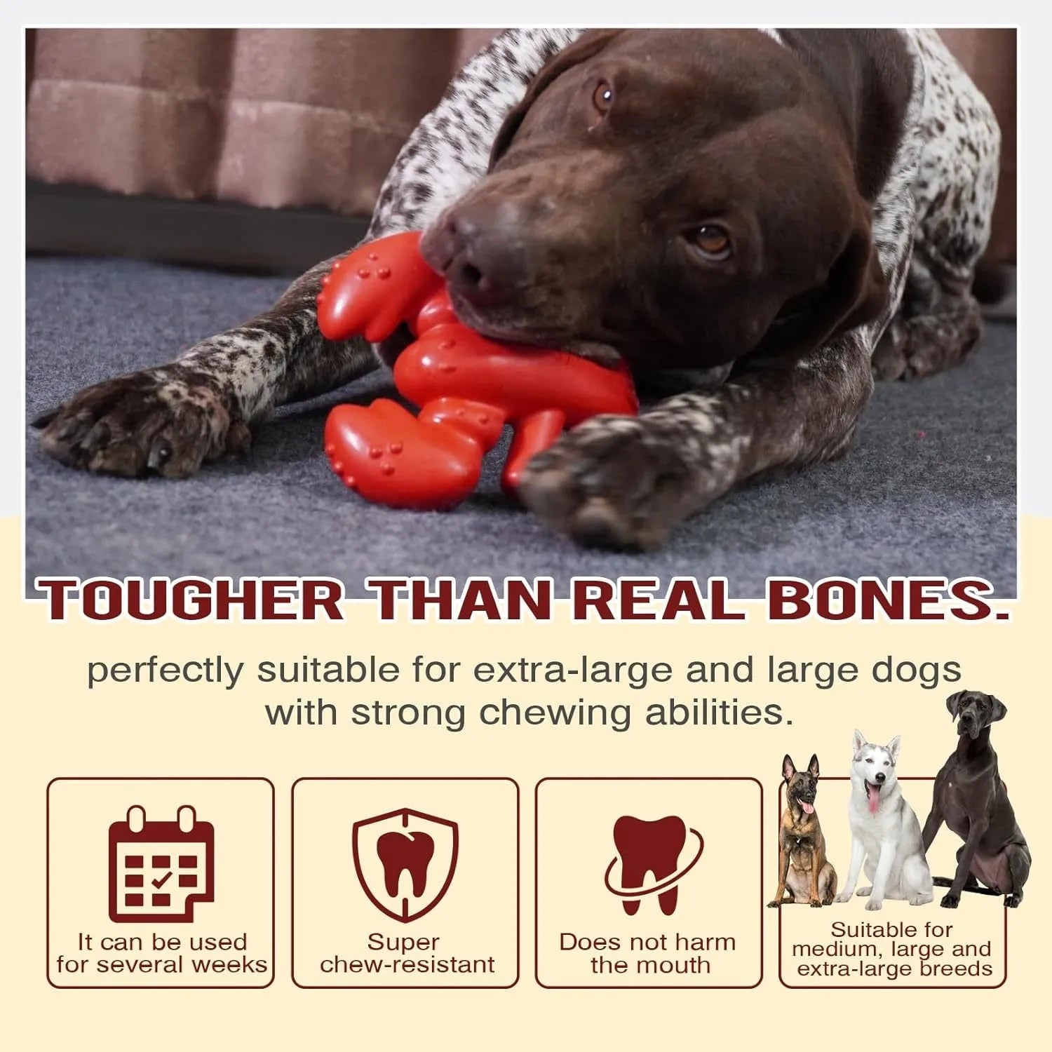 Red nylon dog chew toy for aggressive chewers measuring 170mm long