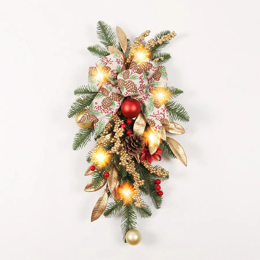 Artificial plastic Christmas garland with American country style design displayed on staircase