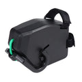 Black plastic bicycle trailer rope connecting adult bike to child trailer for family cycling