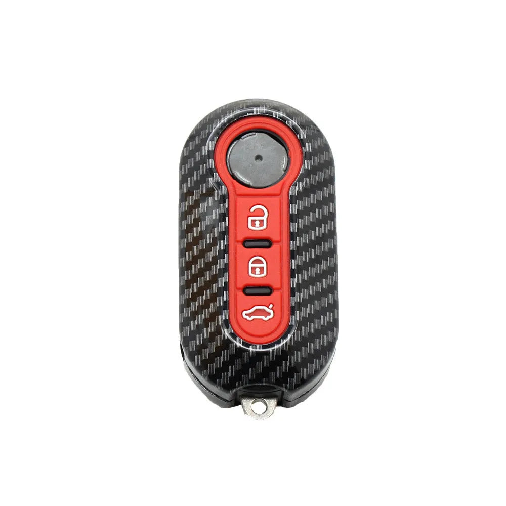 Fiat 500 Boyue Ottimo Viaggio car remote key shell in ABS plastic, shown in black, red, and dark blue colours.