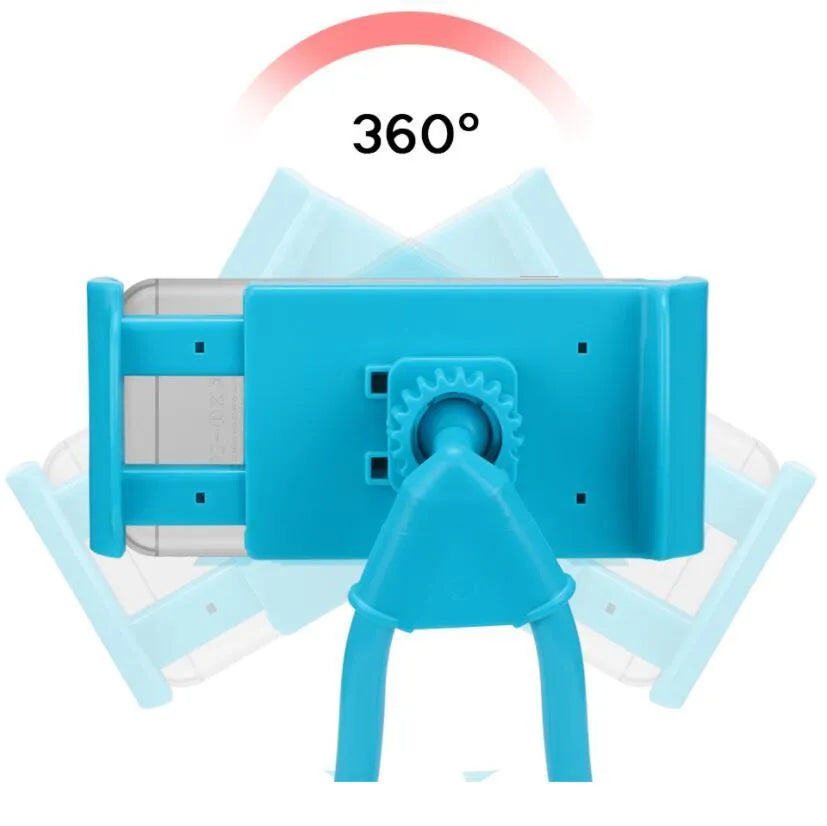 White 360-degree rotating universal smartphone holder on a table