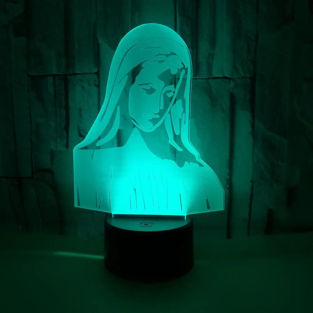 3D LED night light for kids showing laser-etched dual ring pattern with multi-colour glow on acrylic plate.