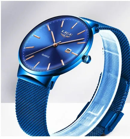 Men's stainless steel watch with 40mm dial in black, blue, and black blue colour options