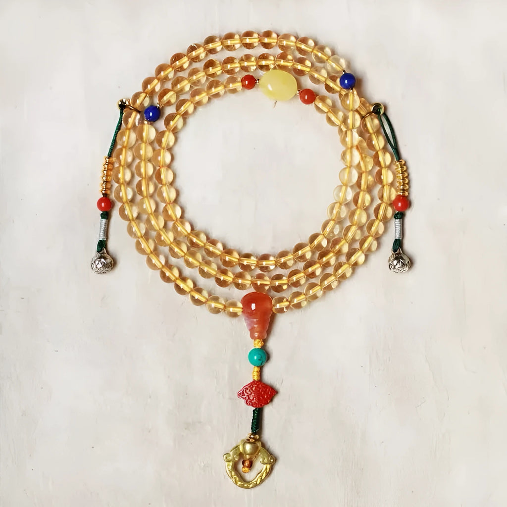 Natural citrine bracelet with 1mm yellow beads on filament string, light luxury style