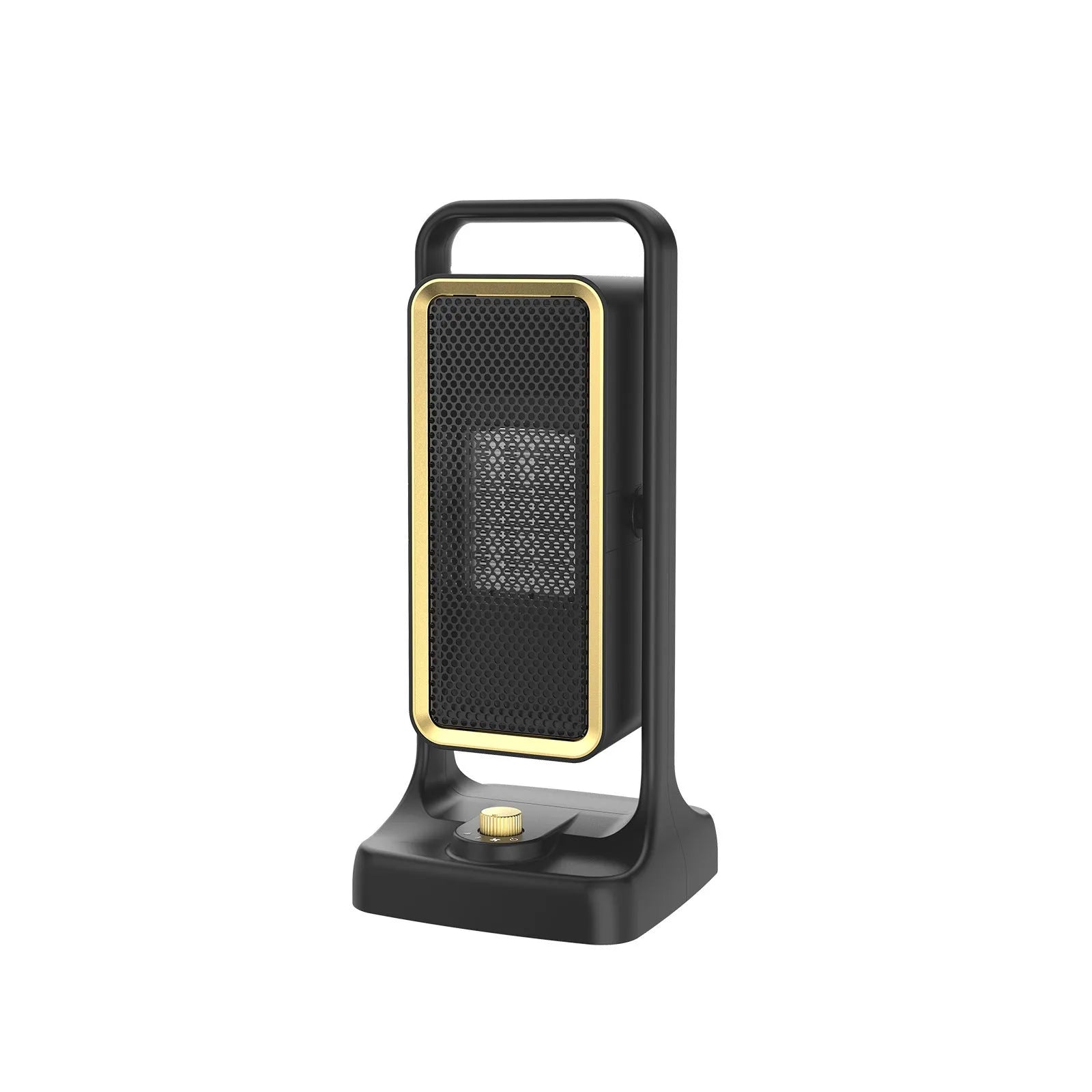 Black vertical desktop PTC ceramic heater with control knob and air vents