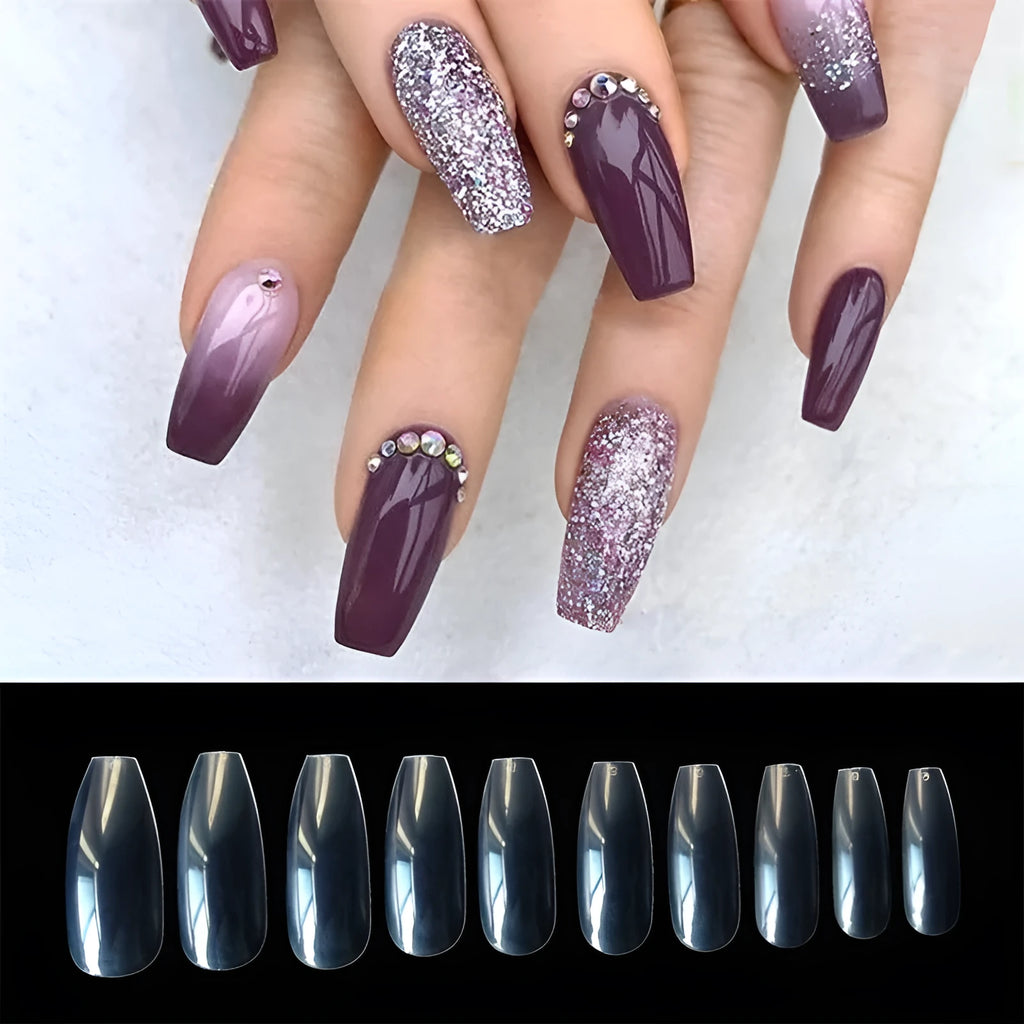 500 transparent natural fake nails in 10 sizes with certified ABS material