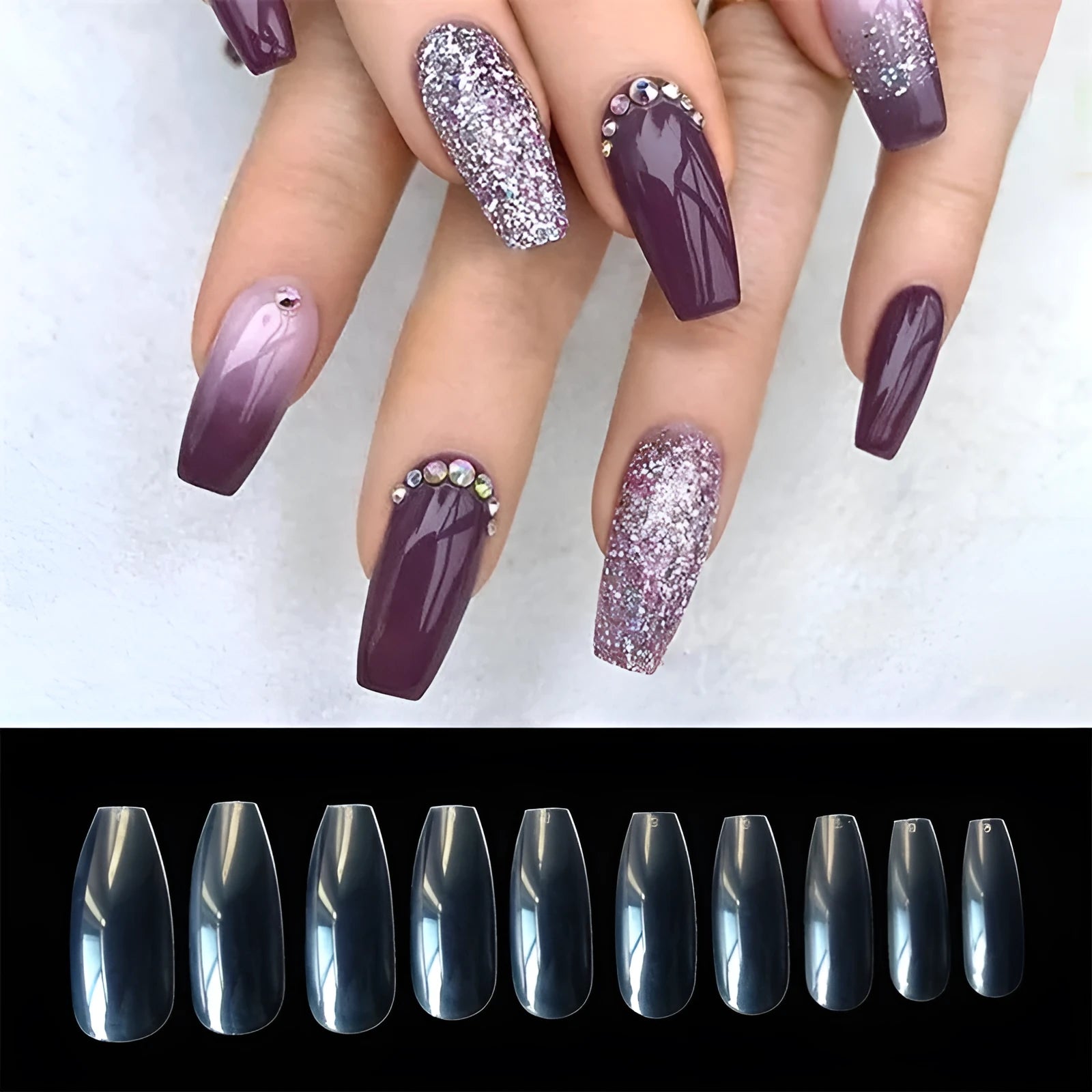 500 transparent natural fake nails in 10 sizes with certified ABS material