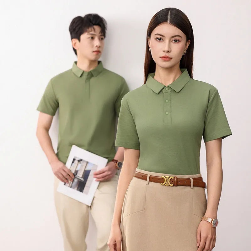 Cotton blend short sleeve polo shirt in solid colour, seamless knit, for summer business commute, available in multiple colours and sizes S to 4XL